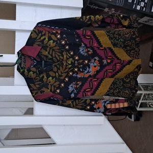 ETRO Cotton Blend  Slimfit button down blouse Black Bohemian Print sz S